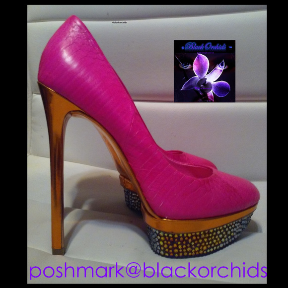 BRIAN ATWOOD 6.5 HOT PINK CRYSTAL SPARKLY VOLCANO RHINESTONE HEELS DIY strassed - Picture 1 of 16